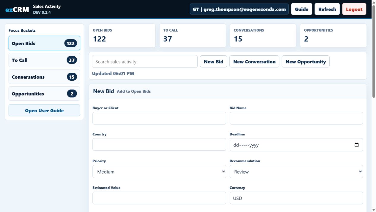 New Bid form